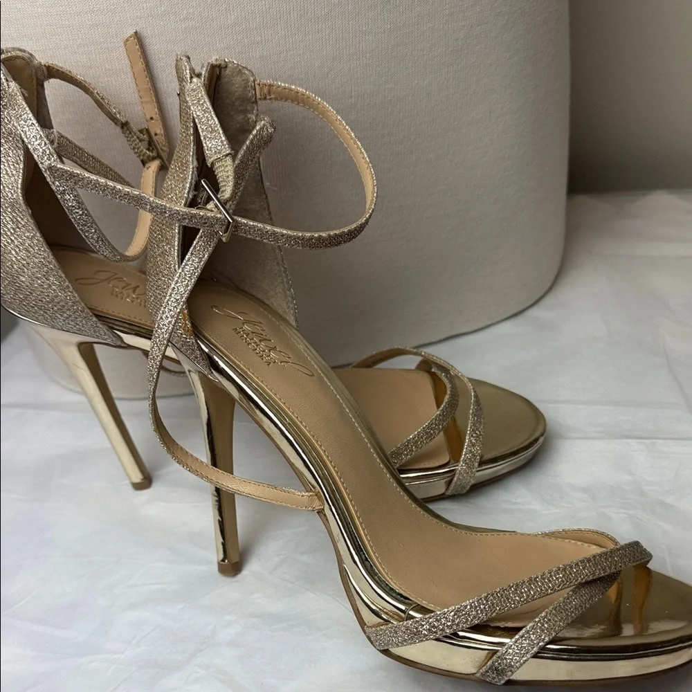 Badgley Mischka Galen Gold Glitter Platform Heels Size 8.5